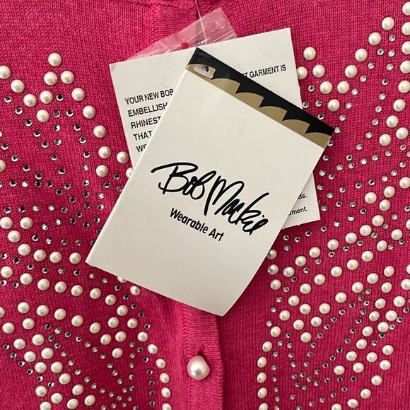 NWT Bob Mackie Scroll Design Pink Pearl Embellished Cardigan Large - Picture 5 of 6